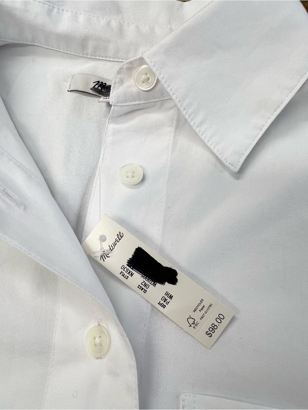 Madewell Oversized Button-Up Shirt in White Cotton Size XXS NWT - Picture 8 of 13
